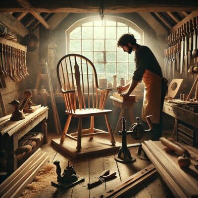 die Kunst der traditionellen Stuhlherstellung in einem stimmungsvollen Handwerksatelier.